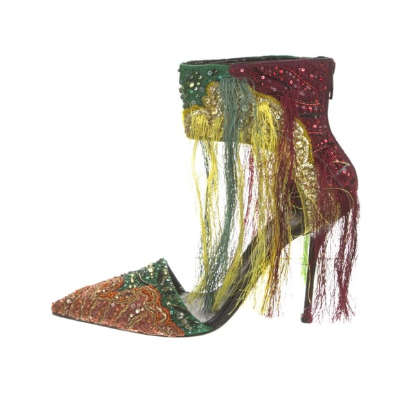 🔥NIB ALEXANDER MCQUEEN HARNESS BEADED POINT TOE PUMP MULTICOLOR FRINGE 37.5 - Picture 3 of 14